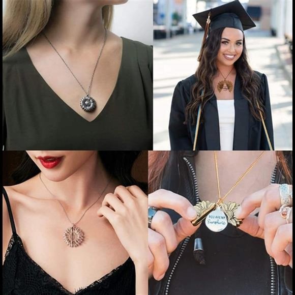 You are My Sunshine Sunflower Necklace 2-Side Version Engraved My Only Sunshine - Picture 3 of 4